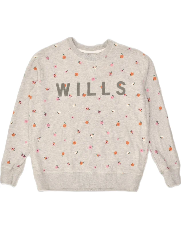 Online Only JACK WILLS Womens Graphic Sweatshirt Jumper UK 10 Small Grey Floral Cotton