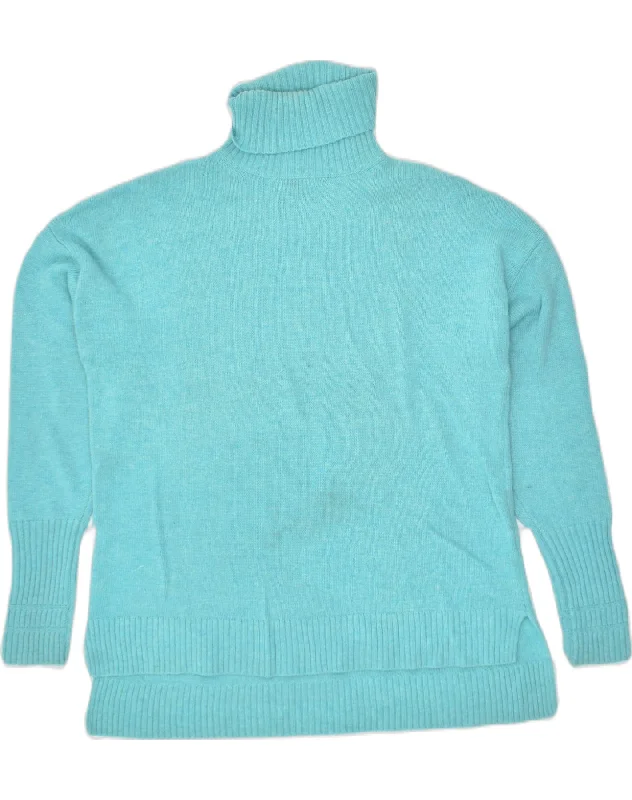Price Slash J. CREW Womens Roll Neck Jumper Sweater UK 14 Medium Turquoise Wool