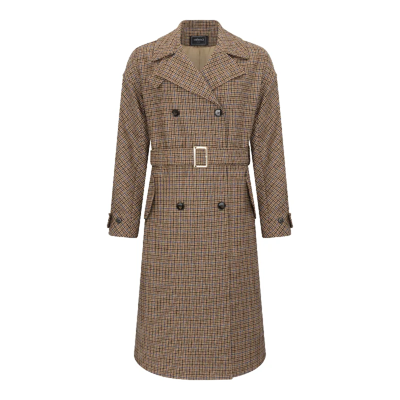Today's Special Brown Houndstooth Faye Double Breasted Mac Coat
