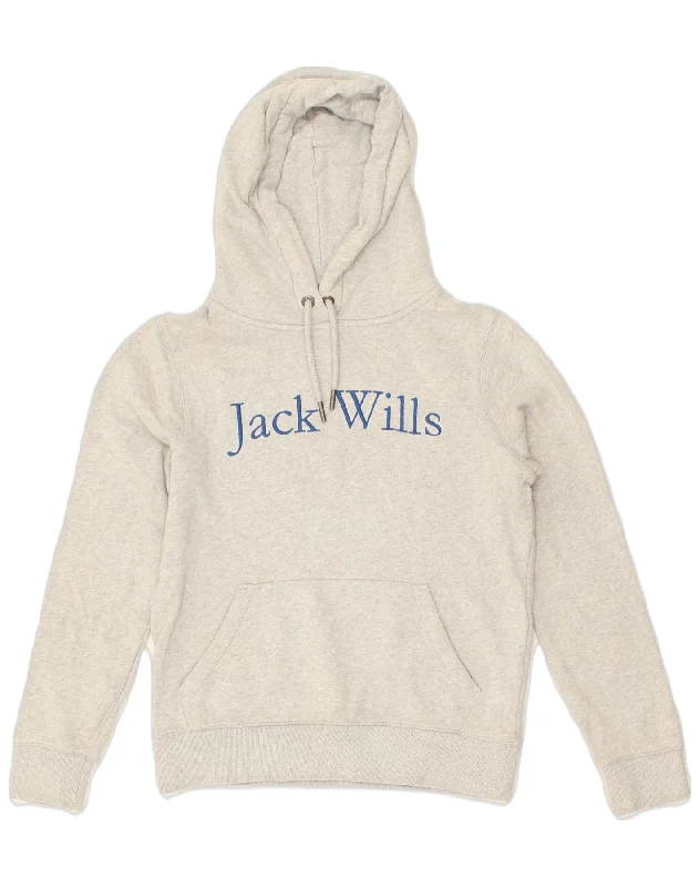 Season Finale Sale JACK WILLS Womens Graphic Hoodie Jumper UK 8 Small  Grey Cotton