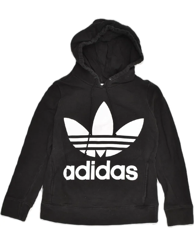 Deal of the Week ADIDAS Womens Graphic Hoodie Jumper UK 6 XS Black Cotton