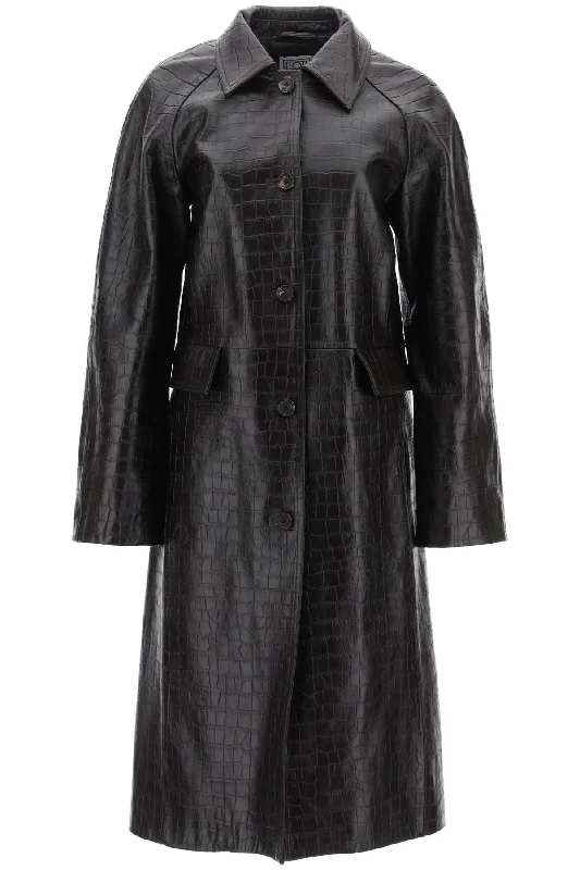 Instant Savings Crocodile Embossed Leather Coat  - Brown