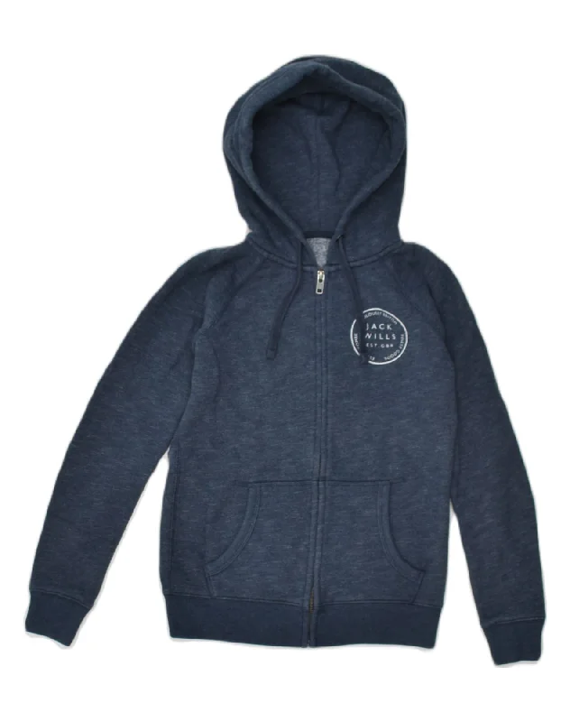 Flash Sale JACK WILLS Womens Zip Hoodie Sweater UK 8 Small  Navy Blue Cotton