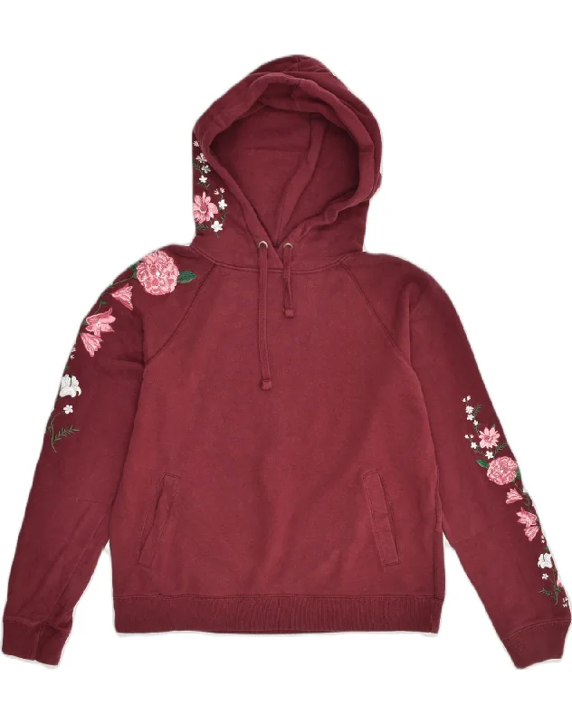 Deal Explosion JACK WILLS Womens Crop Hoodie Jumper UK 10 Small  Maroon Floral Cotton
