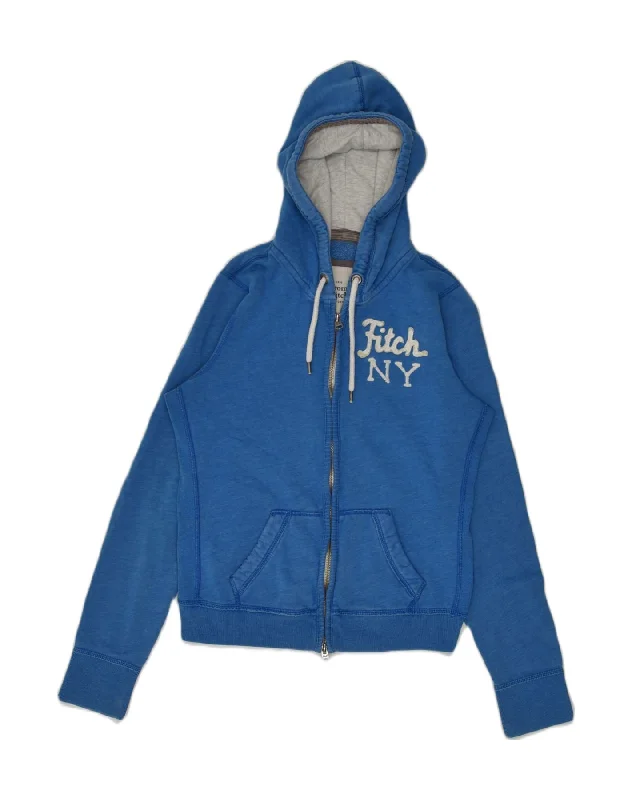 Online Only ABERCROMBIE & FITCH Womens Graphic Zip Hoodie Sweater UK 14 Large Blue