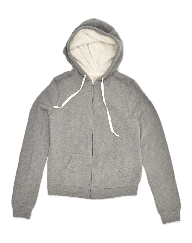 Markdowns HOLLISTER Womens Sherpa Zip Hoodie Sweater UK 8 Small Grey Cotton