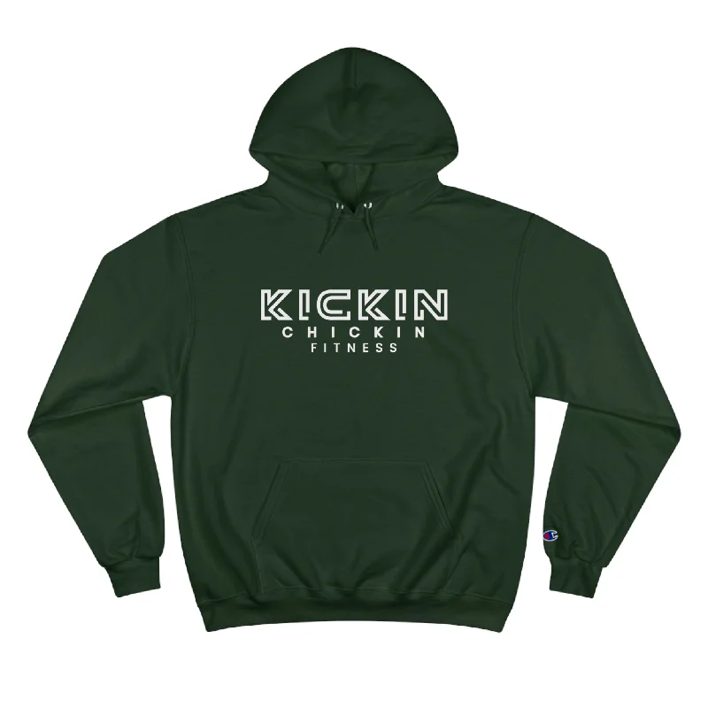 Referral Discount Kickin Chickin Fitness Champion Hoodie White Logo
