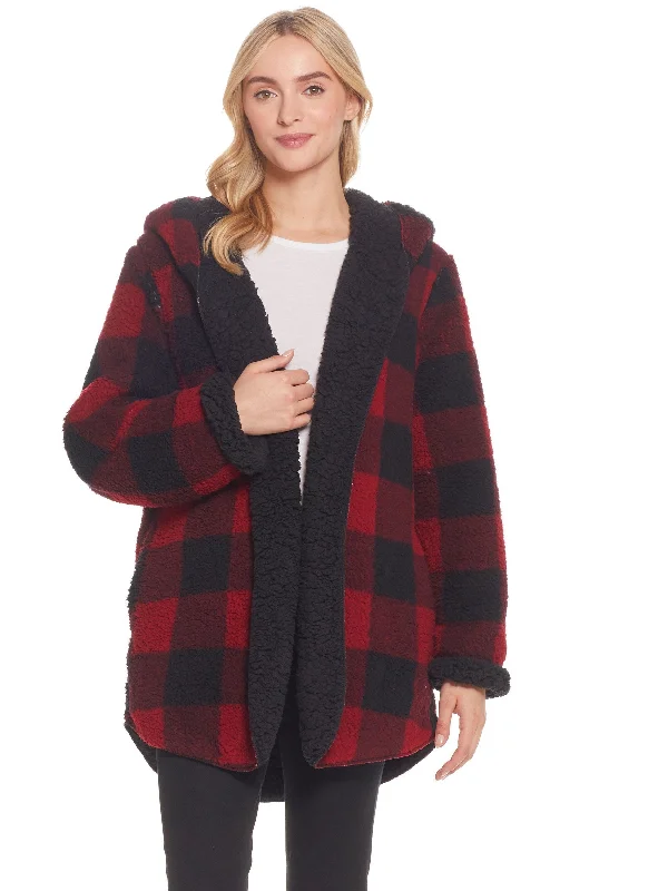 Daily Deals Ladies Hooded Sherpa Fleece Reversible Jacket