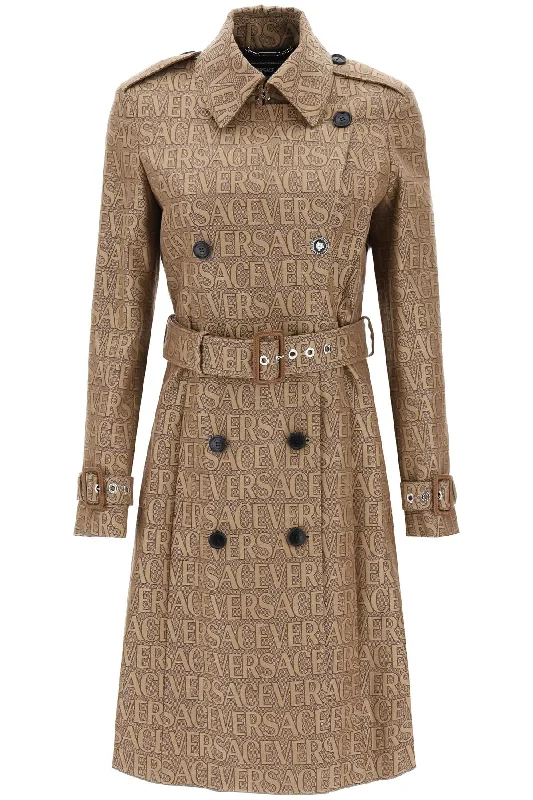 Clearance Sale 'versace Allover' Double-breasted Trench Coat  - Beige
