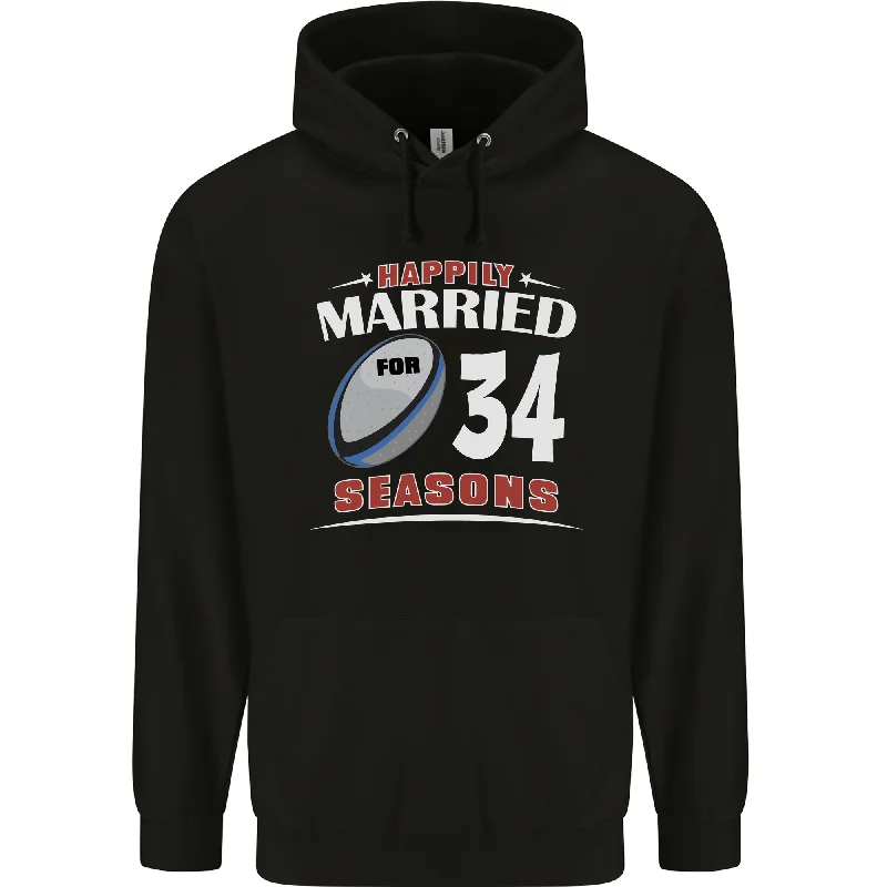 Today’s Deal 34 Year Wedding Anniversary 34th Rugby Mens 80% Cotton Hoodie