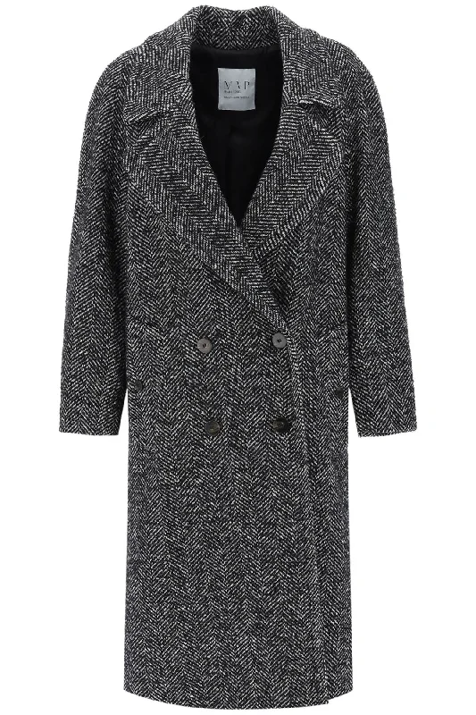 Discount Deals Oversized Herringbone Coat  - Nero