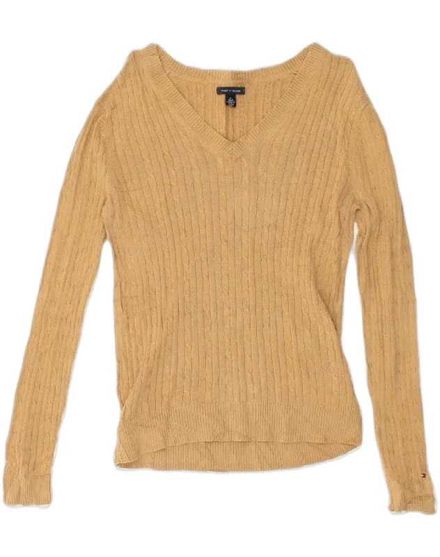 Take Advantage TOMMY HILFIGER Womens V-Neck Jumper Sweater UK 12 Medium Beige Cotton
