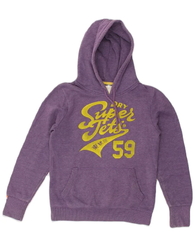 New Deals SUPERDRY Womens Graphic Hoodie Jumper UK 16 Large Purple Cotton