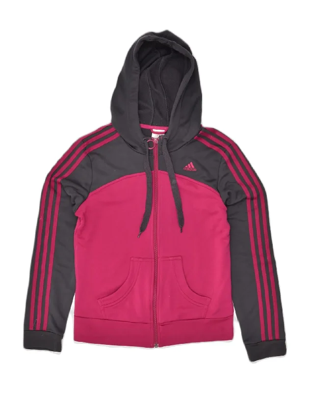 Buy Now ADIDAS Womens Zip Hoodie Sweater UK 12 Medium Pink Colourblock Polyester