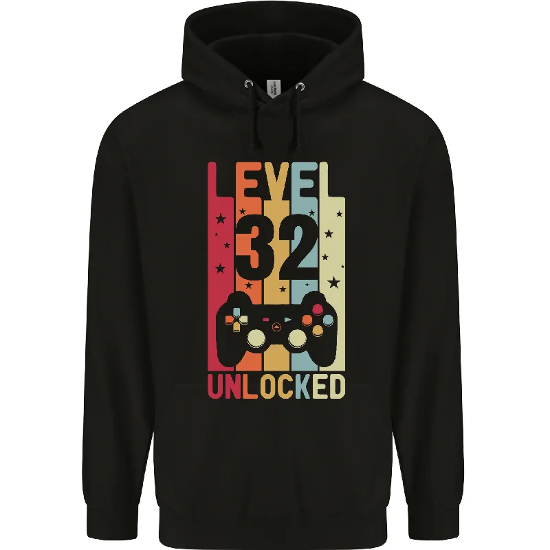 Bargain Blast 32nd Birthday 32 Year Old Level Up Gaming Mens 80% Cotton Hoodie