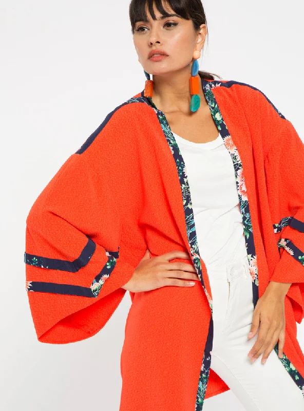 Midnight Madness Orange Kimono with Floral Contrast