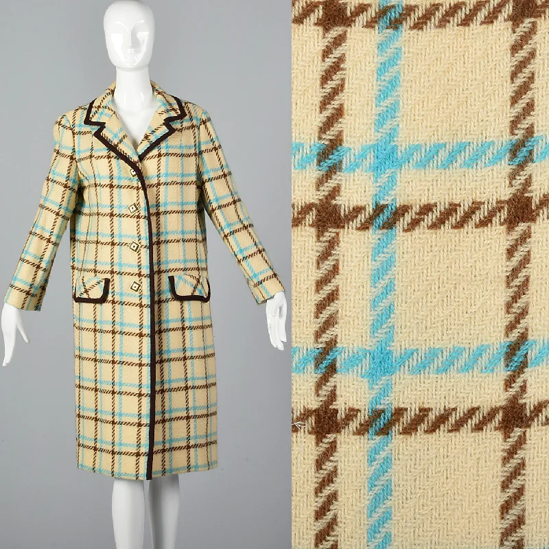 Limited Availability 1960s Cream Plaid Coat Brown & Teal