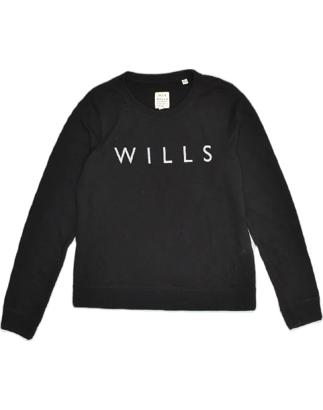 Closeout Sale JACK WILLS Womens Graphic Sweatshirt Jumper UK 12 Medium  Black Cotton