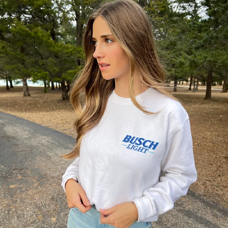 New Markdowns Busch Light Logo White Crewneck Sweatshirt