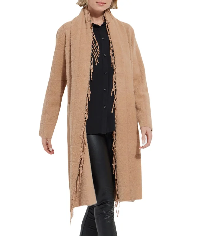 Fantastic Offers Alice Fringe Sweater Coat Macaroon Plaid
