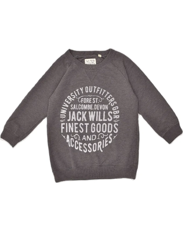 Sale Event JACK WILLS Womens Graphic Sweatshirt Jumper UK 10 Small Grey Cotton