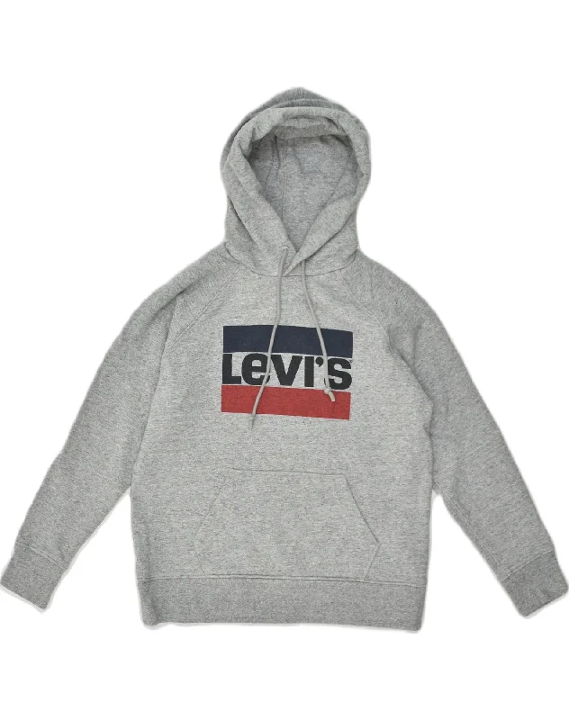 Hurry In LEVI'S Womens Loose Fit Graphic Hoodie Jumper UK 10 Small Grey Cotton