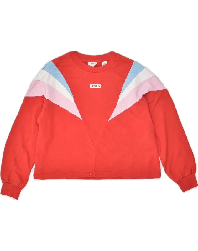 Price Blitz LEVI'S Womens Oversized Sweatshirt Jumper UK 10 Small Red Colourblock