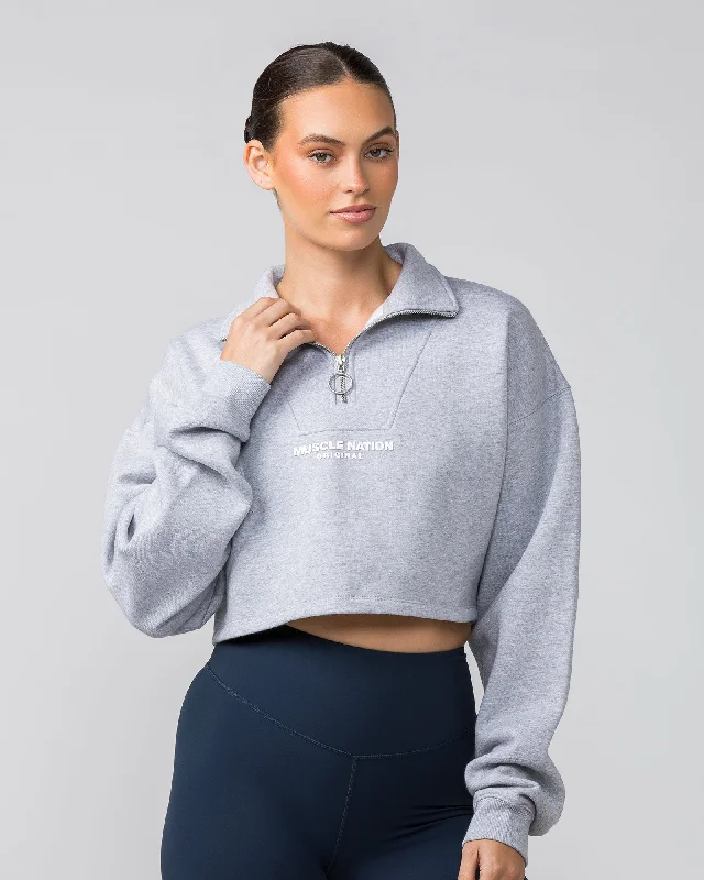 Mega Deal Muscle Nation | Cropped Quarter Zip - Light Grey Marl