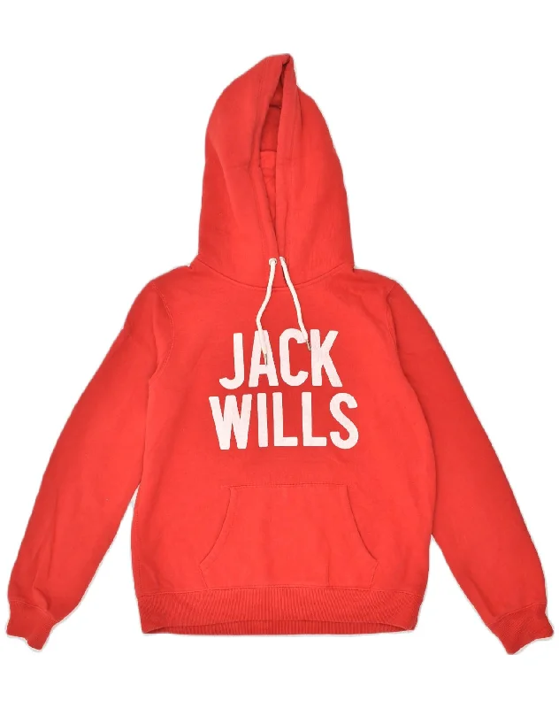 Stock Clearance JACK WILLS Womens Graphic Hoodie Jumper UK 14 Large Red Cotton