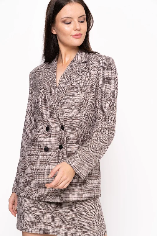 Deal Alert Brown Check Double Breasted Blazer