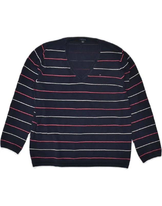 Deal Frenzy TOMMY HILFIGER Womens Tall V-Neck Jumper Sweater UK 20 2XL Navy Blue